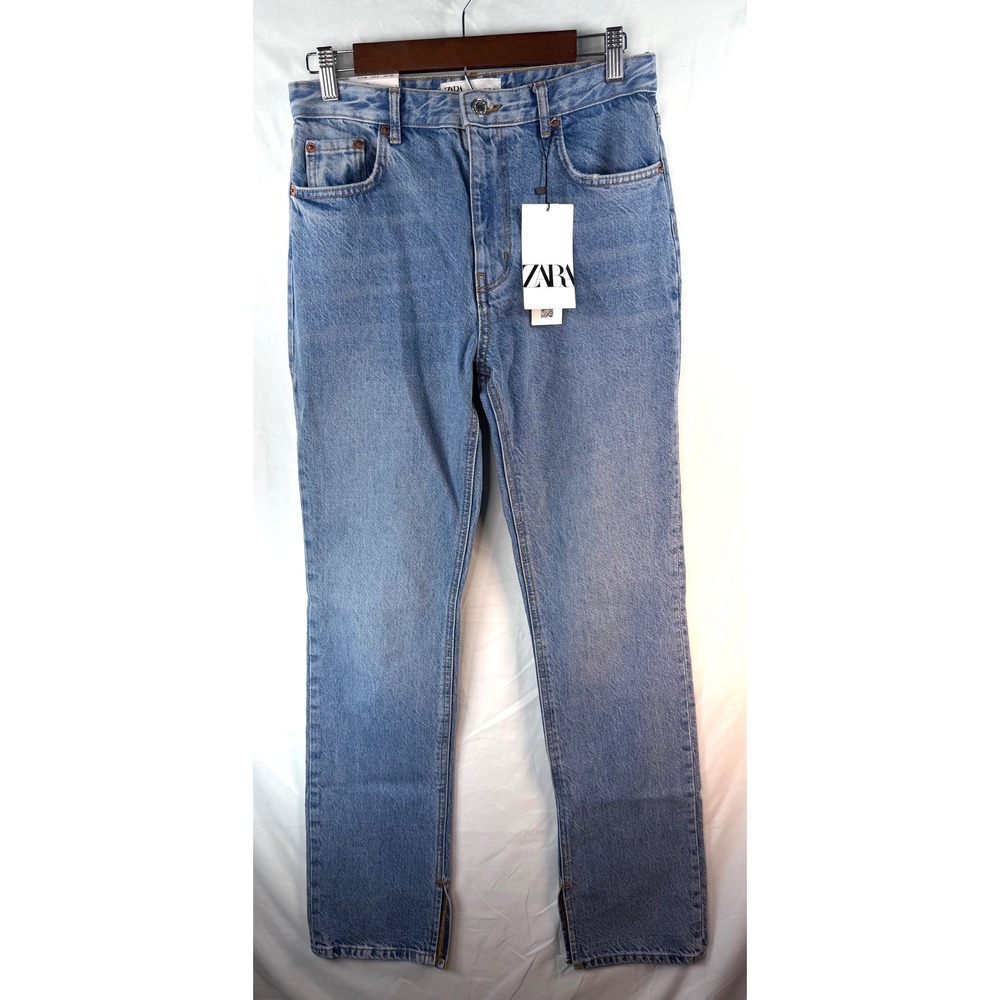 Zara The 90s Full Length Split Hem Jeans Rainfall Blue 2553/262 Size 6 28